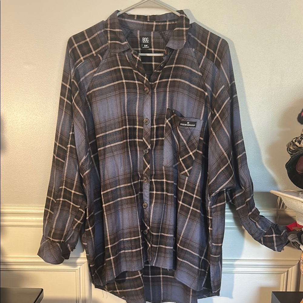 Uo Brendan Brown Drapey Flannel Button-Through Sh… - image 3